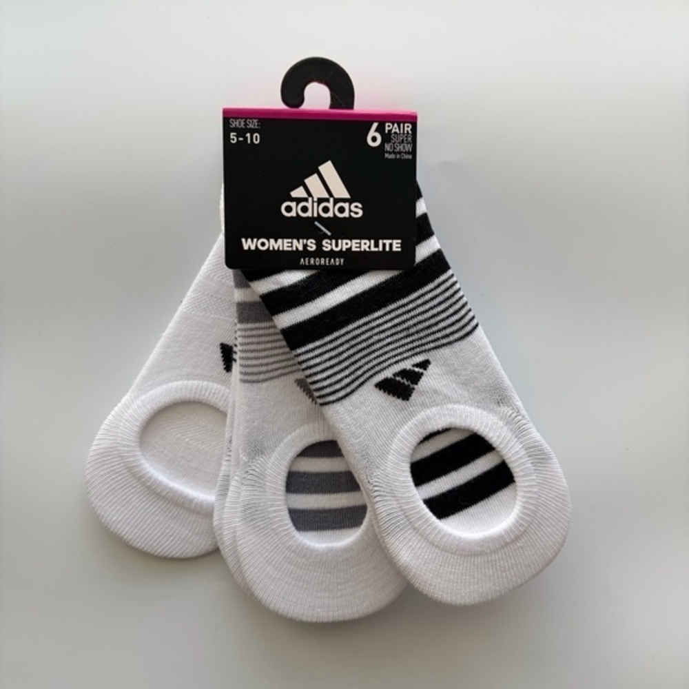 Adidas women’s super no show socks 6 pack size 5-10 white black gray